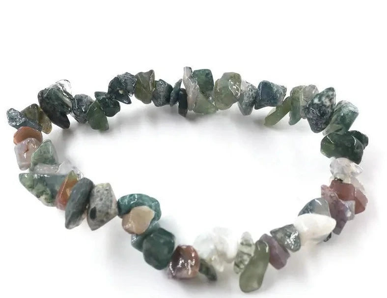 Moss Agate Crystal Chip Bracelets For Sale | Green Witch Creations