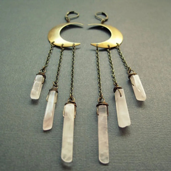 Gold Moon Rose Quartz Crystal Earrings | Green Witch Creations