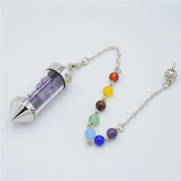 Amethyst  Chakra Stone Chip Glass Pendulums For Sale