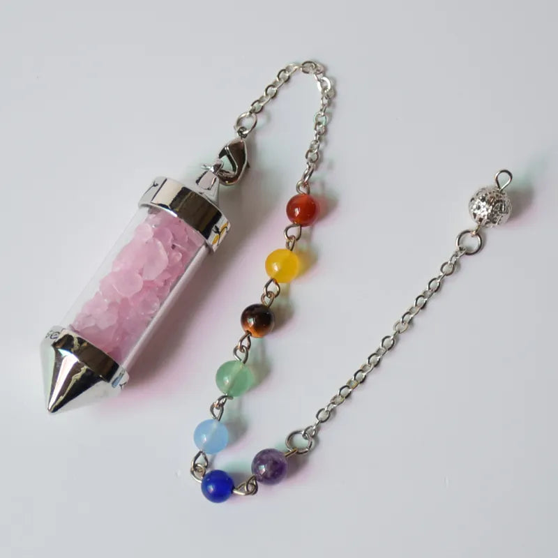Rose Quartz  Chakra Stone Chip Glass Pendulums For Sale