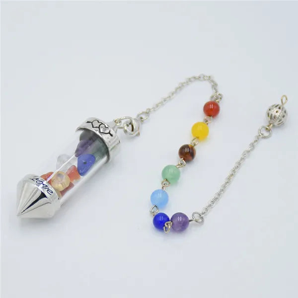 Multi  Chakra Stone Chip Glass Pendulums For Sale
