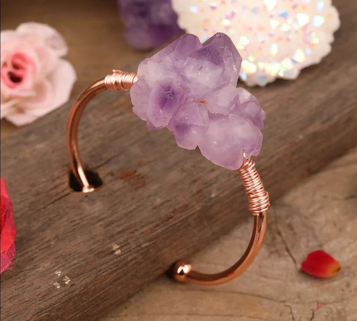 Amethyst Cluster Rose Gold Bracelet For Sale | Green Witch Creations