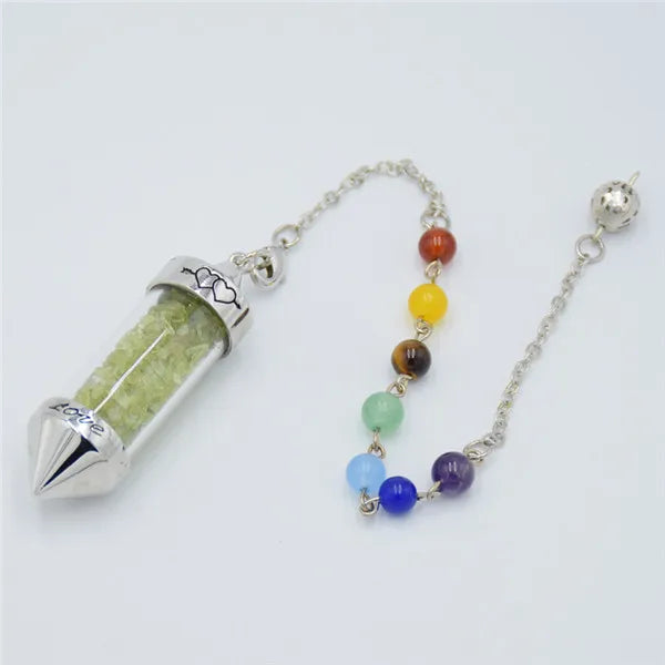 Peridot  Chakra Stone Chip Glass Pendulums For Sale
