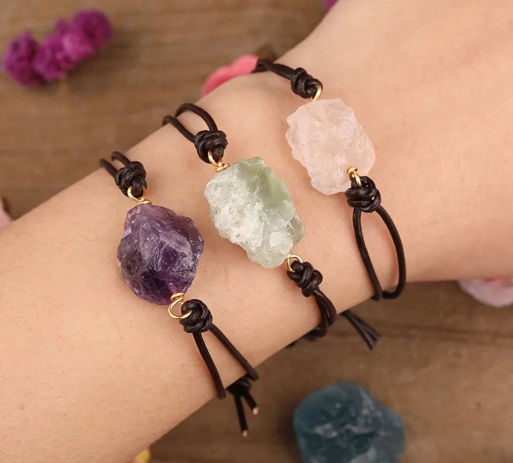 Raw Crystal Leather Bracelet | Green Witch Creations