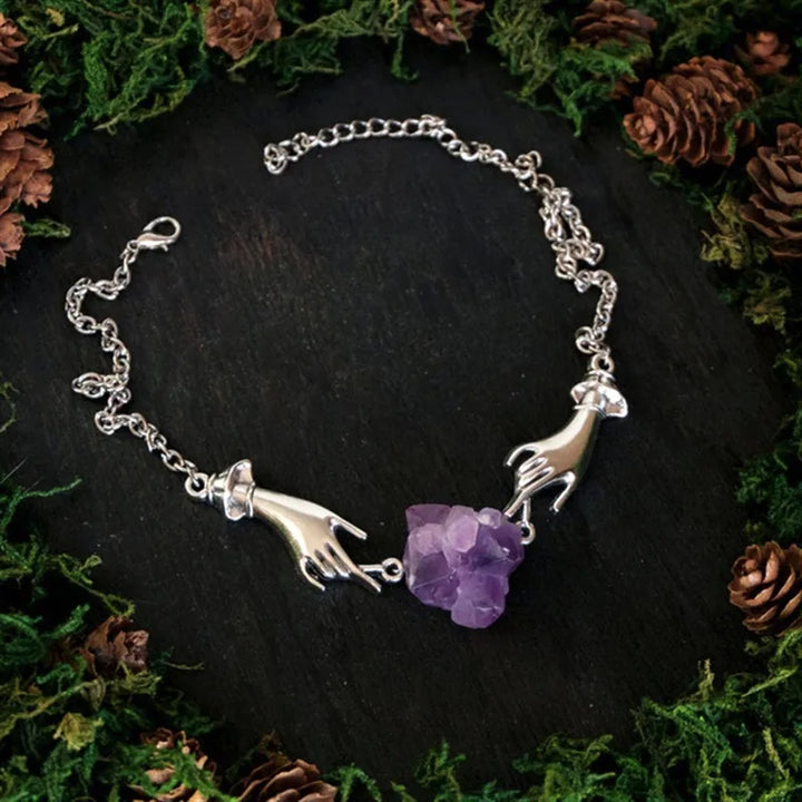 Amethyst Witchy Chain Hand Crystal Choker Necklace | Green Witch Creations