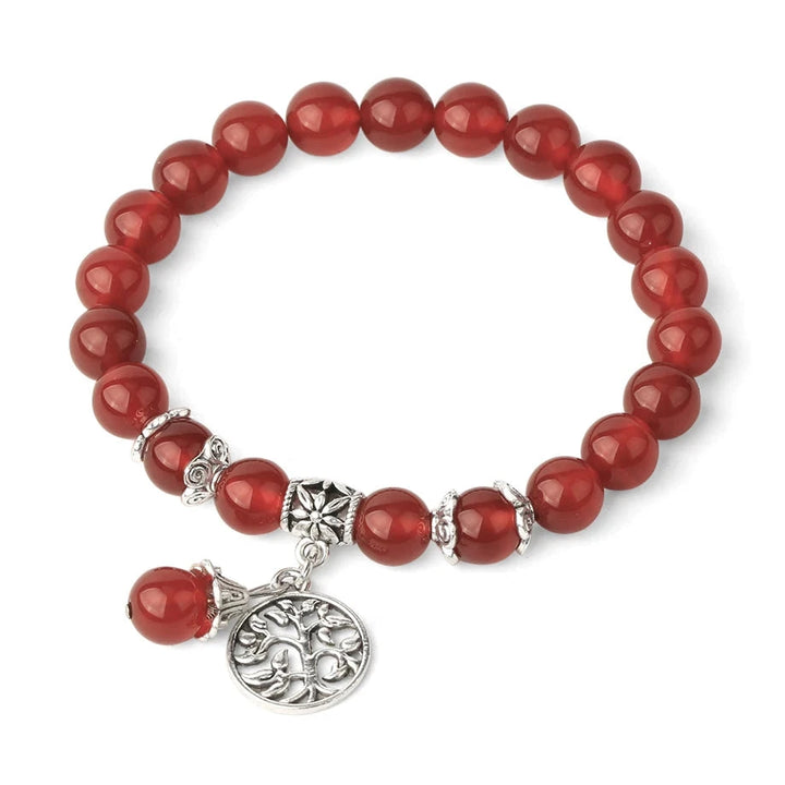 Red Agate Tree of Life Charm Stone Bead Bracelet | Green Witch Creations