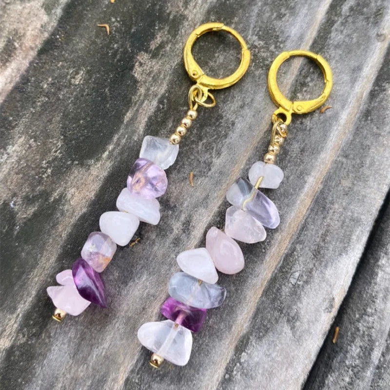 Rainbow Fluorite Crescent Moon Gold Earrings For Sale | Green Witch Creations