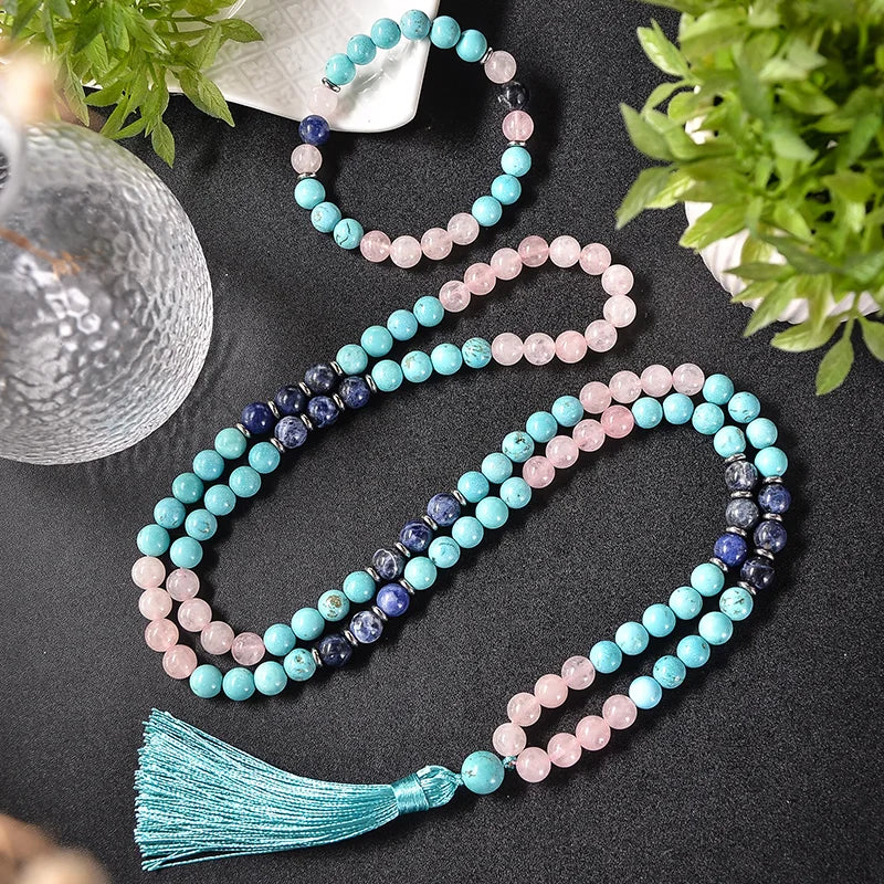 Turquoise, Rose Quartz, Lapis Lazuli Prayer Bead Necklace | Green Witch Creations