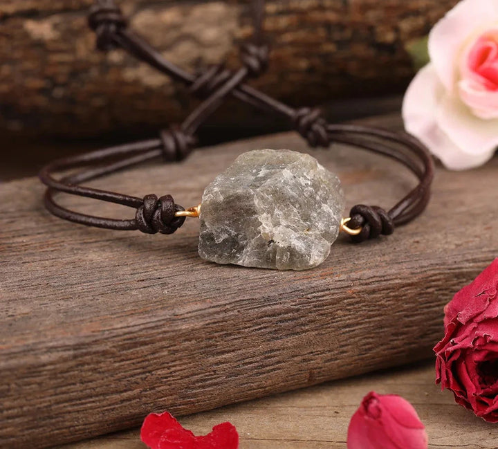 Smoky Quartz Raw Crystal Leather Bracelet | Green Witch Creations