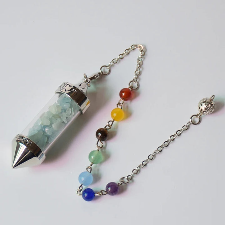 Aquamarine  Chakra Stone Chip Glass Pendulums For Sale