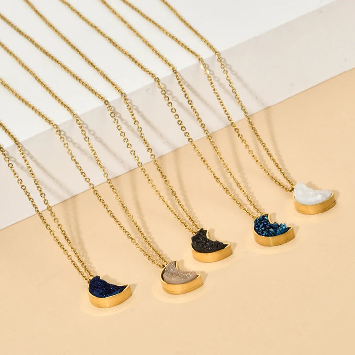 Moon Druzy Gold Necklaces | Green Witch Creations