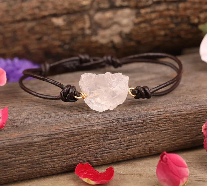 Clear Quartz Raw Crystal Leather Bracelet | Green Witch Creations