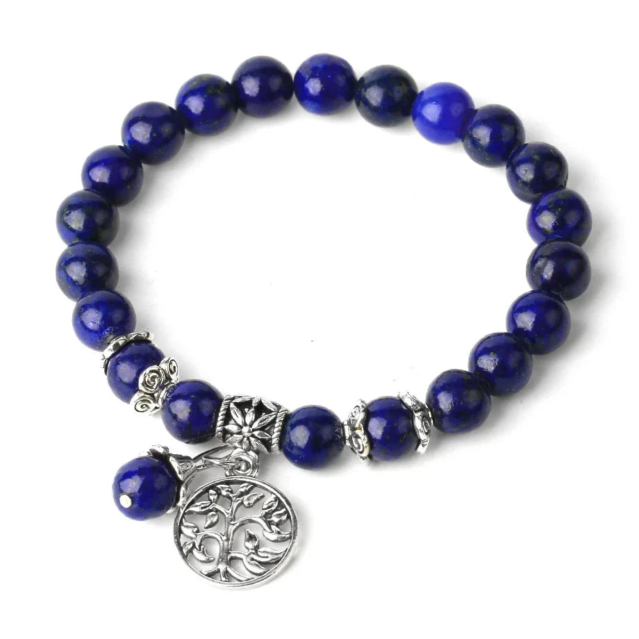 Lapis Lazuli Tree of Life Charm Stone Bead Bracelet | Green Witch Creations