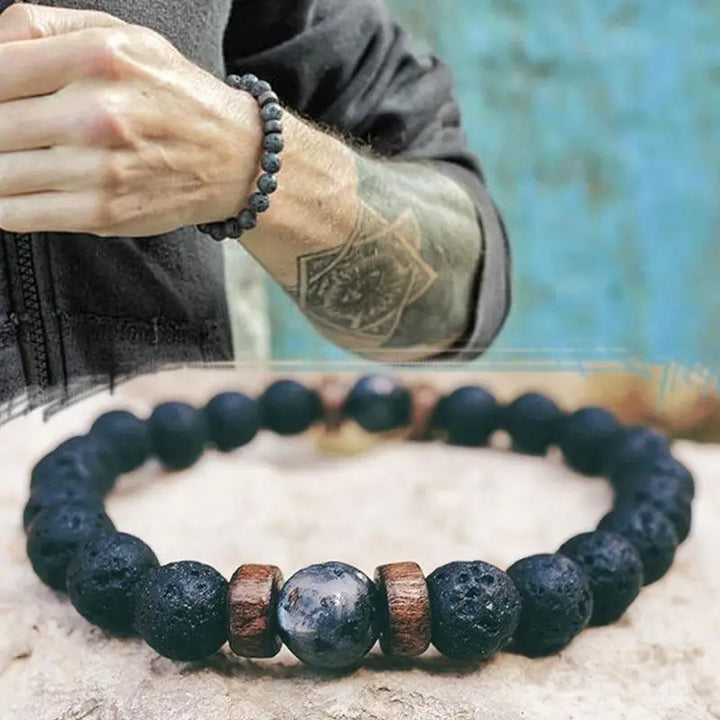 Buy Men's Wood Stone Lava Bead Bracelet