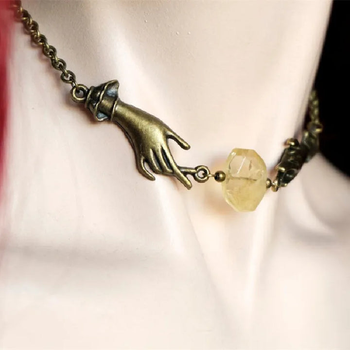 Citrine Witchy Chain Hand Crystal Choker Necklace | Green Witch Creations