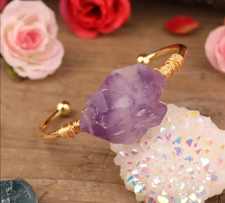 Amethyst Cluster Gold Bracelet For Sale | Green Witch Creations