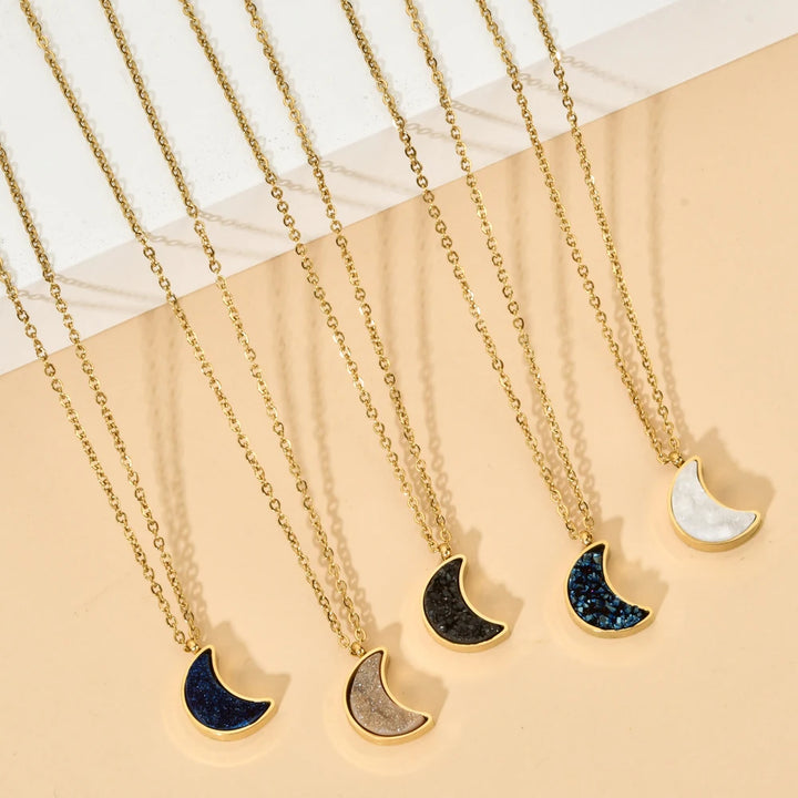 Moon Druzy Gold Necklaces | Green Witch Creations