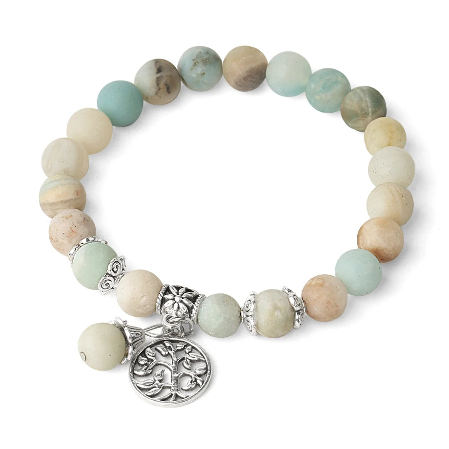 Amazonite Tree of Life Charm Stone Bead Bracelet | Green Witch Creations