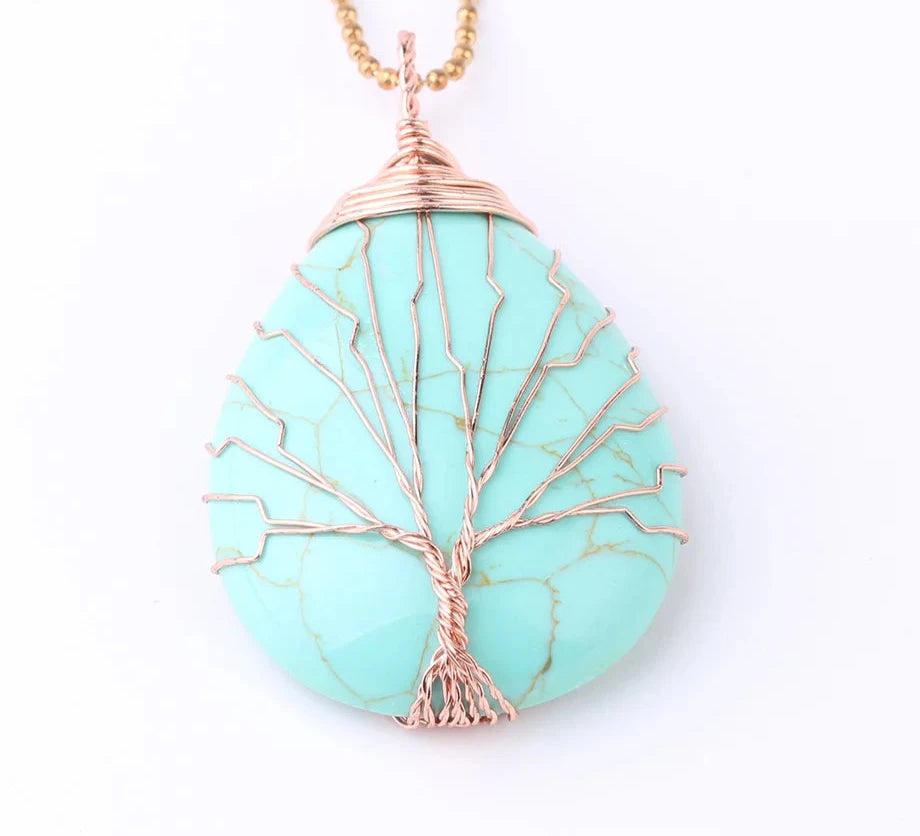 Turquoise Tree of Life Copper Wire Wrap Necklace | Green Witch Creations