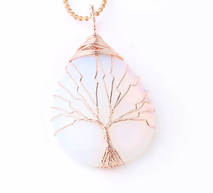 Opalite Tree of Life Copper Wire Wrap Necklace | Green Witch Creations