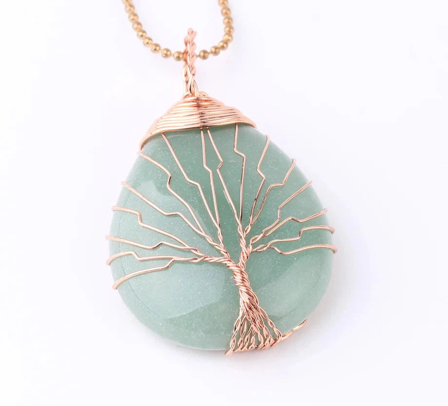 Green Aventurine Tree of Life Copper Wire Wrap Necklace | Green Witch Creations