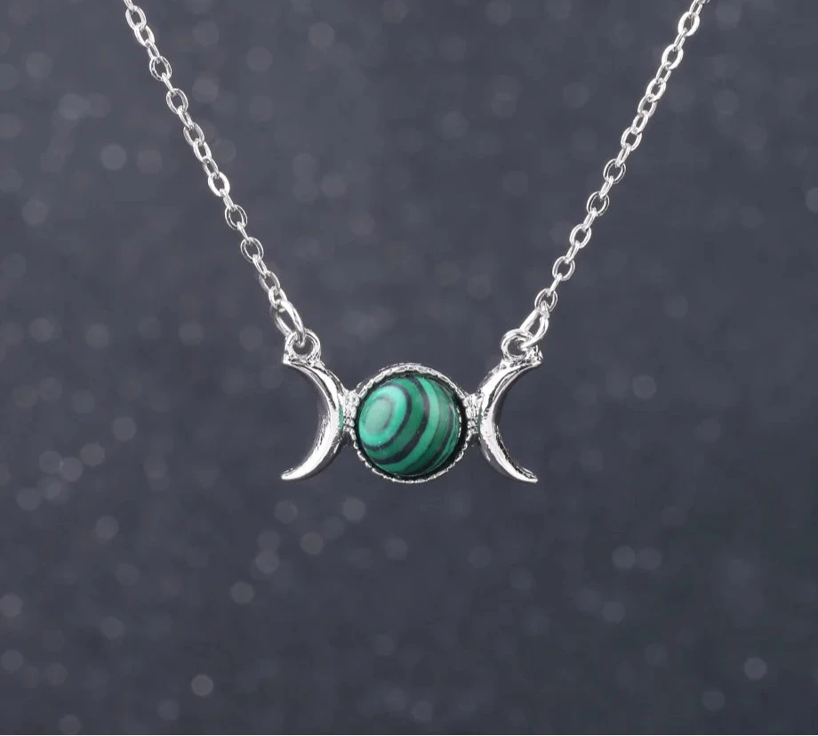 Buy Triple Moon Malachite Crystal Necklaces