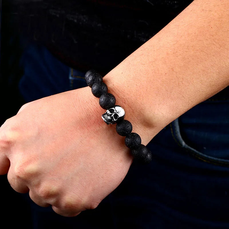 Black Lava Stone Skull Bracelet For Sale | Green Witch Creations
