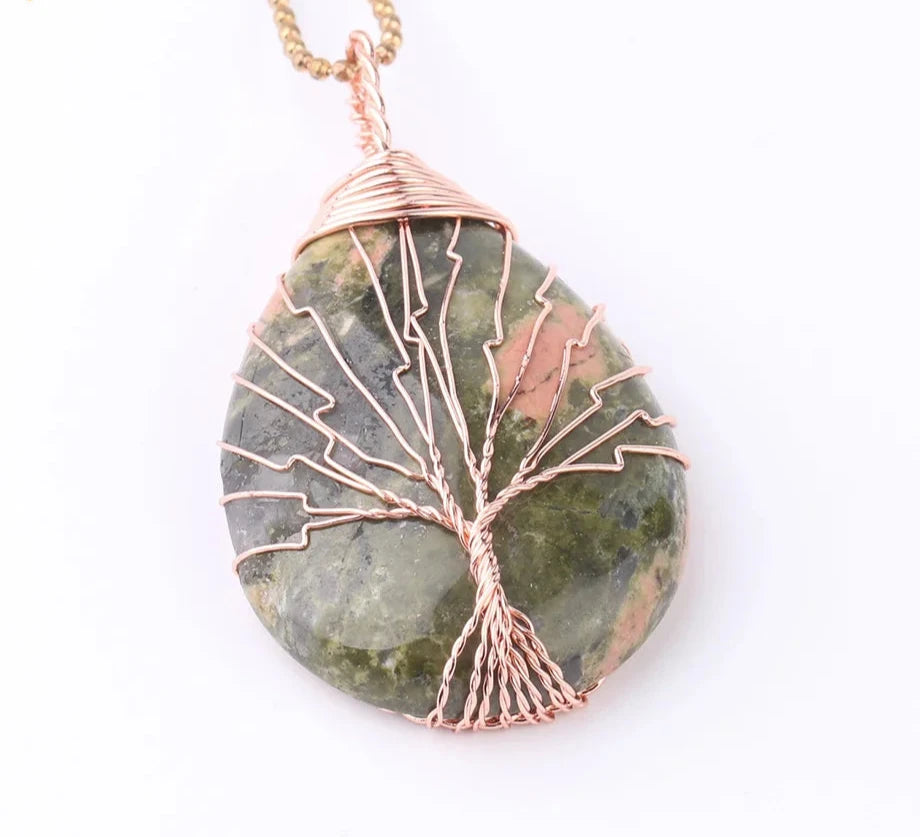 Unakite Tree of Life Copper Wire Wrap Necklace | Green Witch Creations