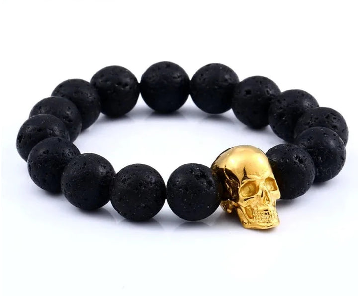 Black Lava Stone Skull Bracelet For Sale | Green Witch Creations