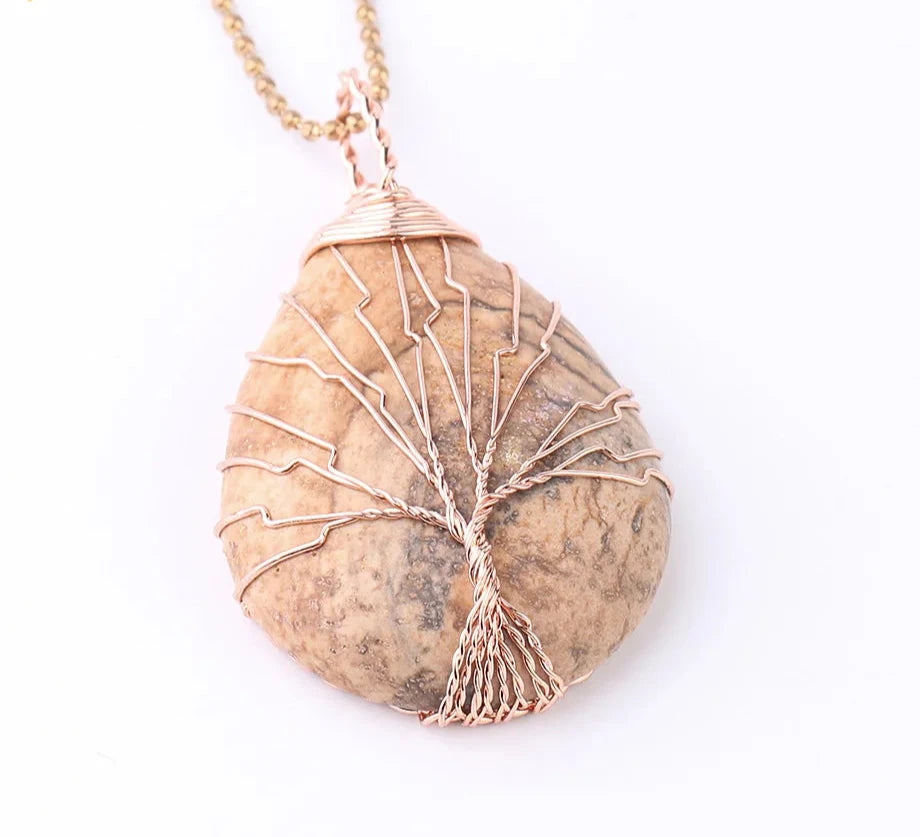 Agate Tree of Life Copper Wire Wrap Necklace | Green Witch Creations