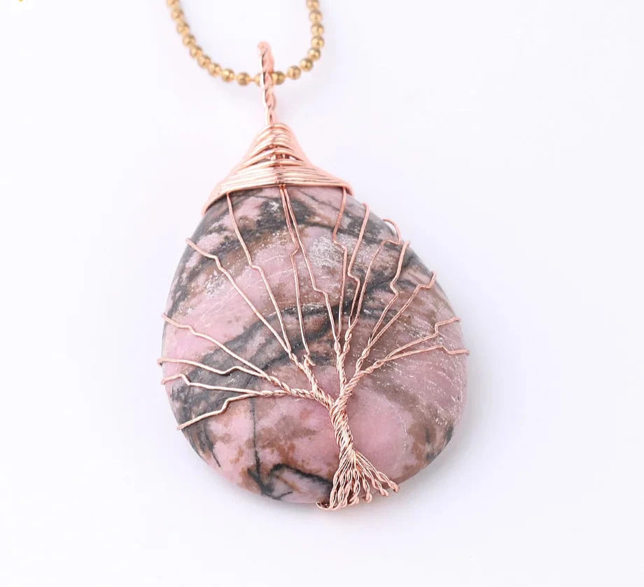 Rhodonite Tree of Life Copper Wire Wrap Necklace | Green Witch Creations