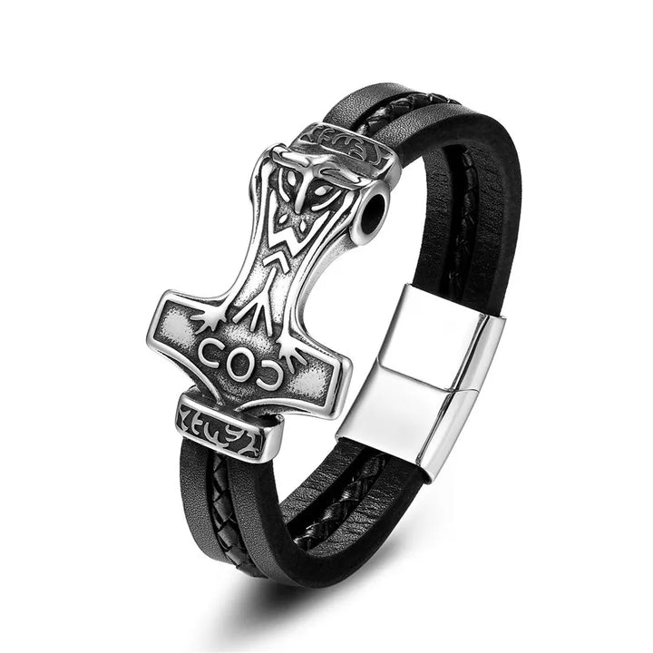 Thors Hammer Men's Leather Bracelet For Sale | Green Witch Creations