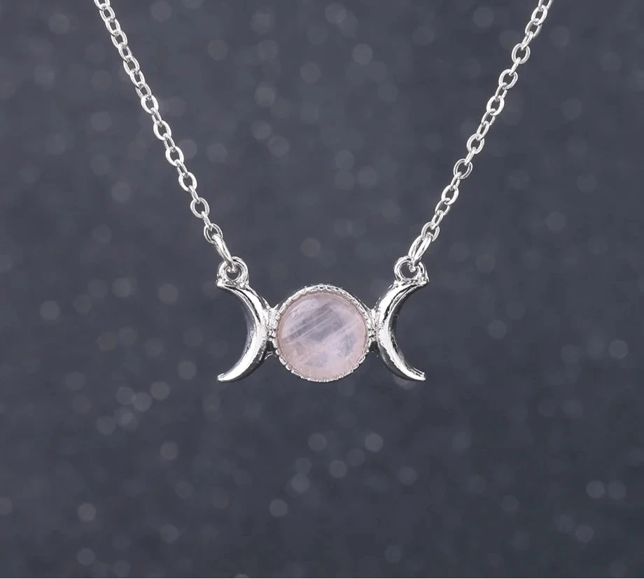 Buy Triple Moon Rose Quartz Crystal Necklaces