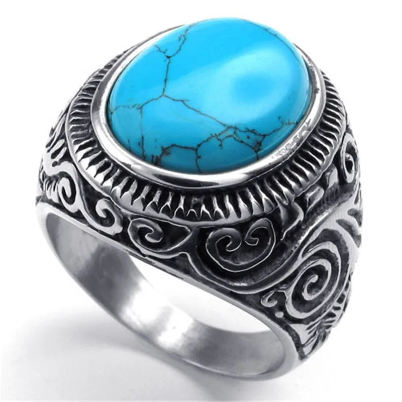 Blue Howlite Men's Oval Stone Rings | Green Witch Creations