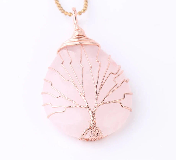 Rose Quartz Tree of Life Copper Wire Wrap Necklace | Green Witch Creations