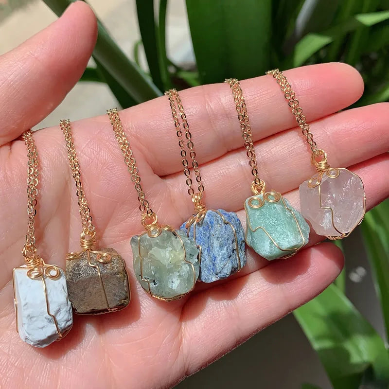 Crystal Wire Wrap Gold Necklaces