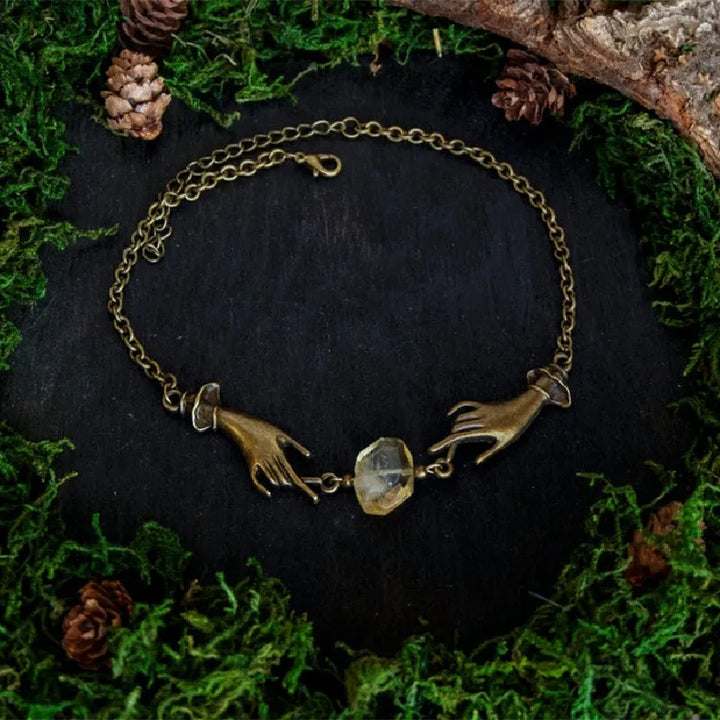 Citrine Witchy Chain Hand Crystal Choker Necklace | Green Witch Creations