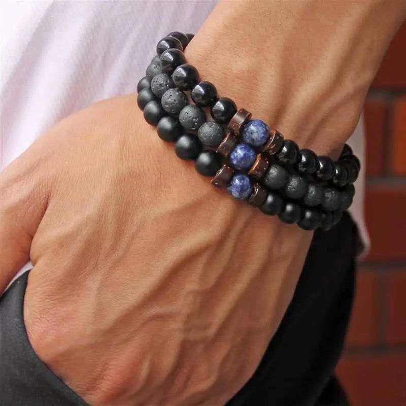 Men's Wood Stone Lava Bead Bracelet