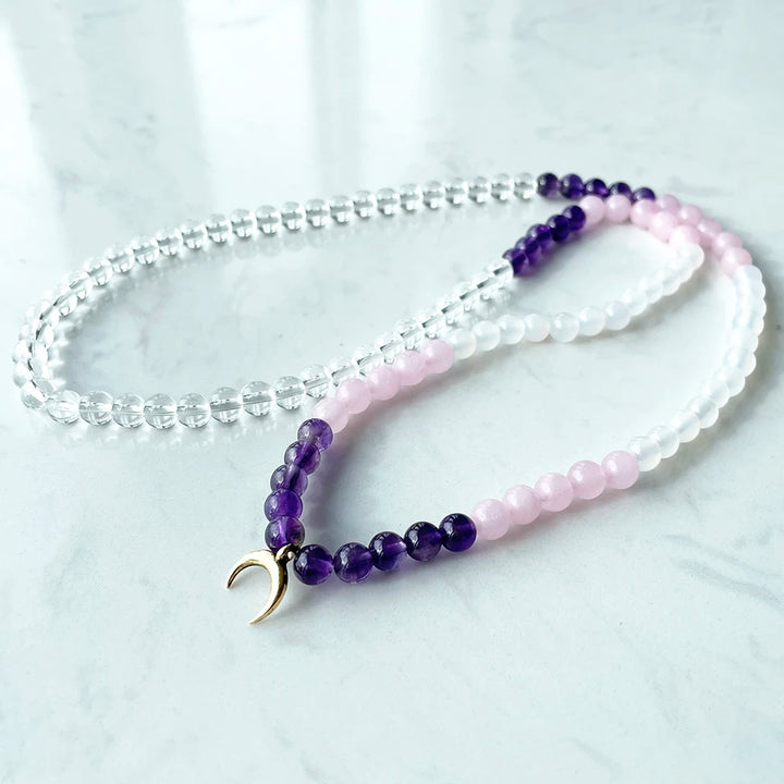 Rose Quartz, Clear Quartz, & Amethyst Bead Mala Prayer Bracelet | Green Witch Creations