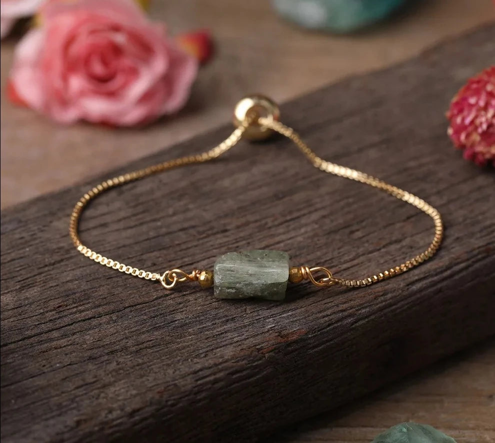 Labradorite Chunky Stone Gold Chain Adjustable Bracelet For Sale | Green Witch Creations