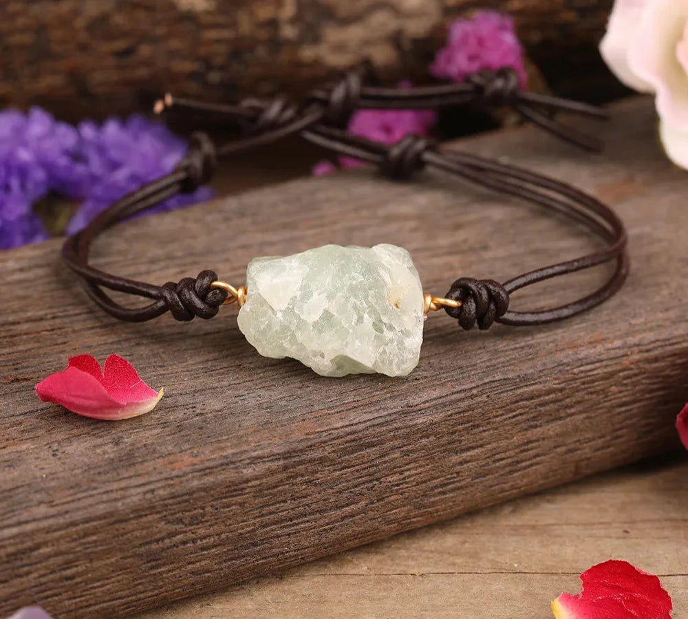 Prehnite Crystal Leather Bracelet | Green Witch Creations