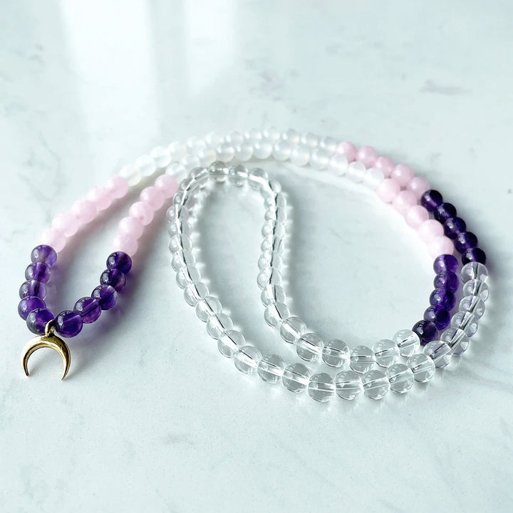 Rose Quartz, Clear Quartz, & Amethyst Bead Mala Prayer Bracelet | Green Witch Creations