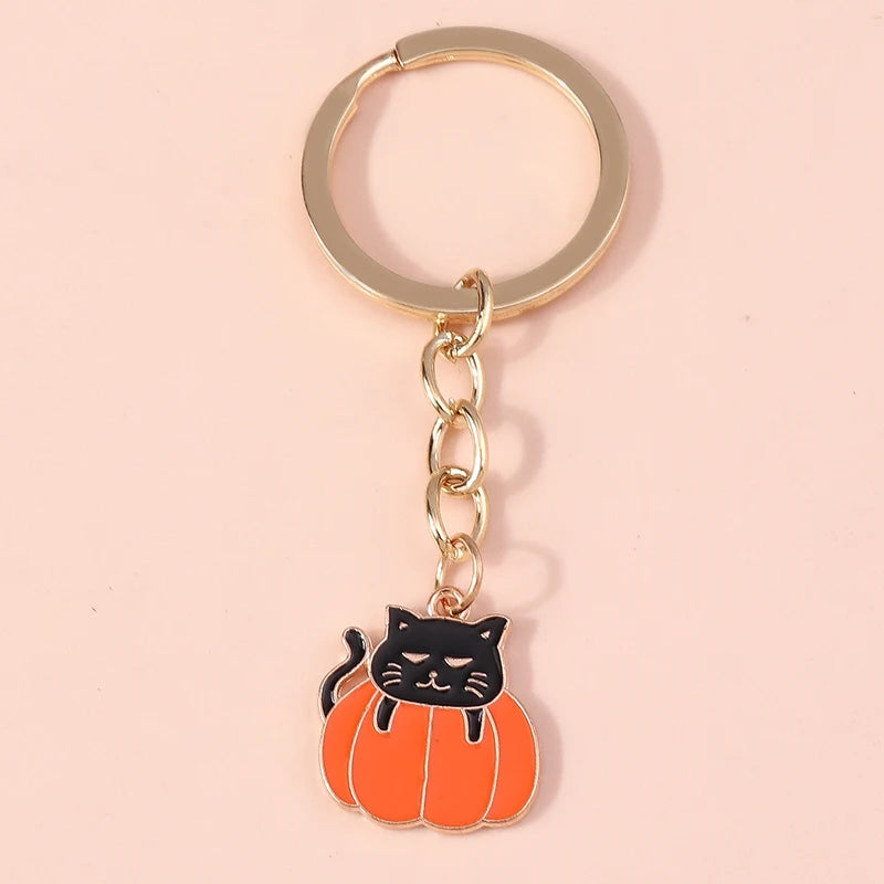 Halloween Black Cat Pumpkin Keychains