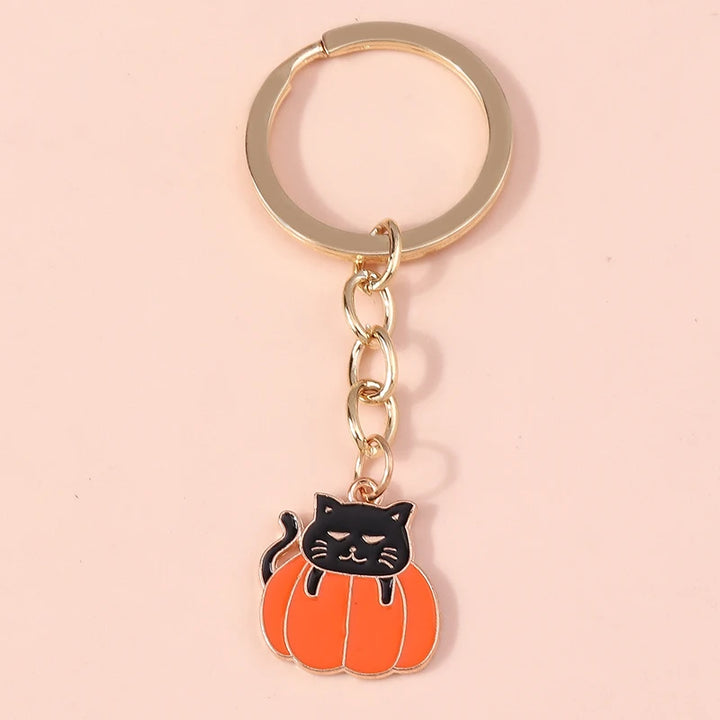 Halloween Black Cat Pumpkin Keychains