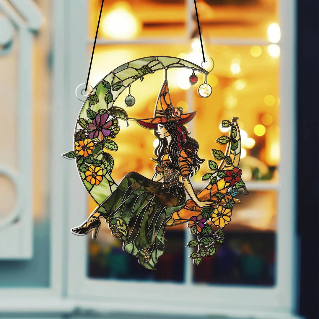 Halloween Green Witch Moon Suncatcher