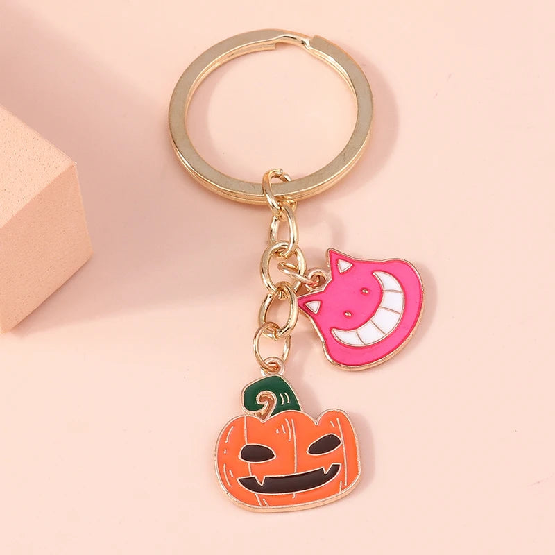 Halloween Pumpkin Cheshire Cat Keychains