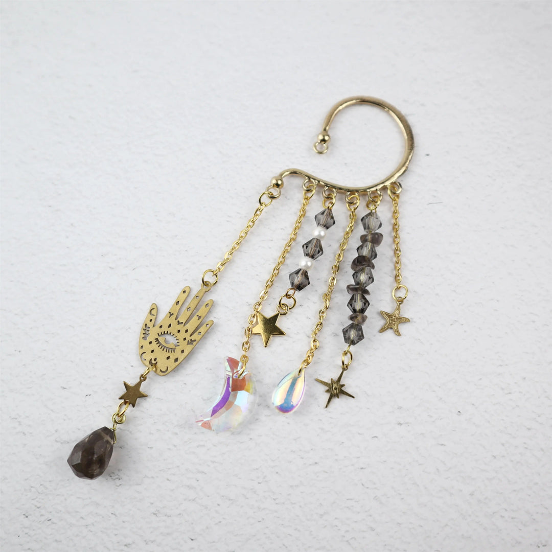 Hamsa Hand Smokey Quartz Ear Cuff