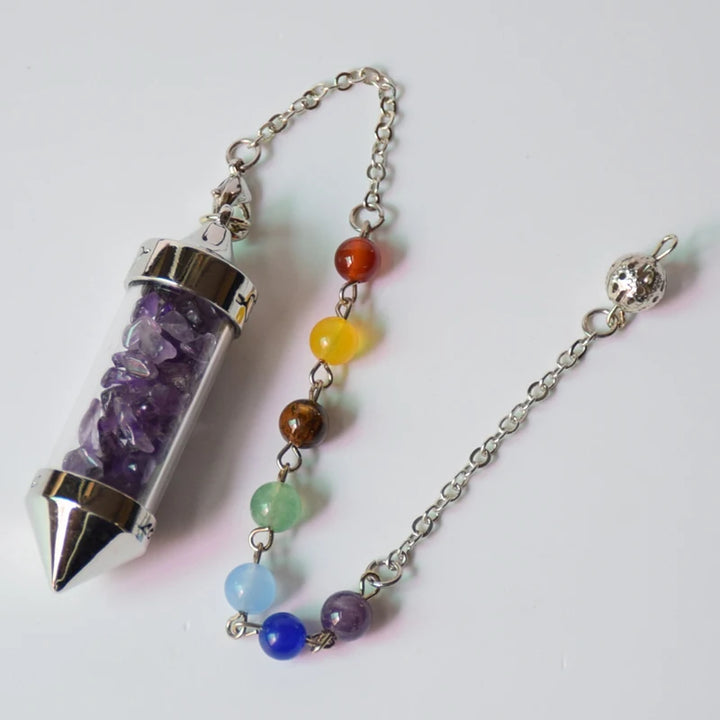 Amethyst  Chakra Stone Chip Glass Pendulums For Sale