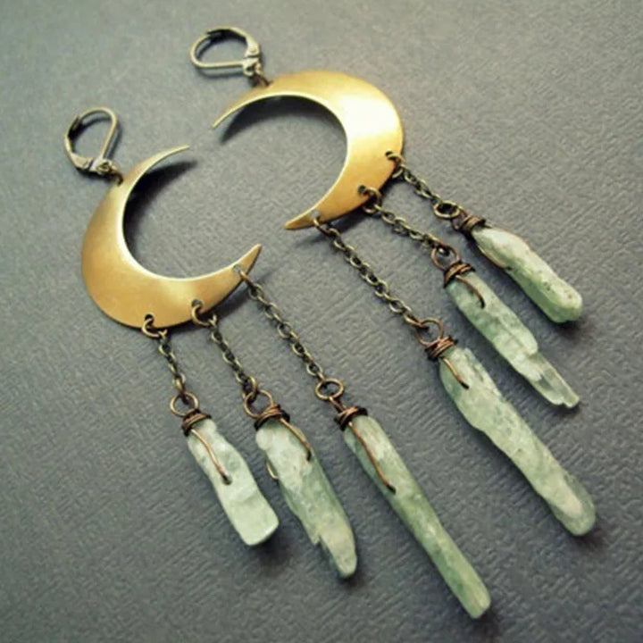 Gold Moon Green Fluorite Crystal Earrings | Green Witch Creations