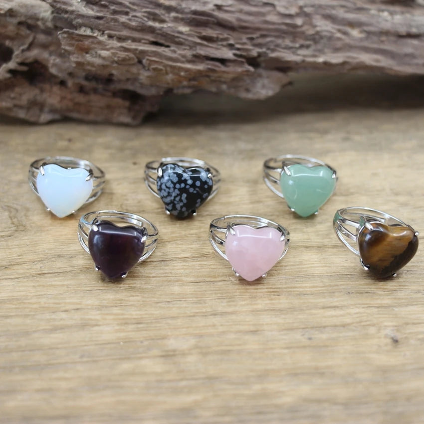 Assorted Stone Heart Rings For Sale Online | Green Witch Creations